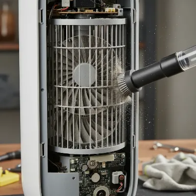 Disassembled Tower Fan Internal Cleaning Process